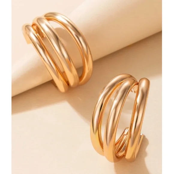 Gold Tone Open Hoop Earrings - Picture 3 of 9